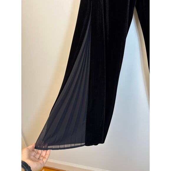 Alex Evenings Velvet Wide Leg Pants Size Medium Pleated Chiffon Side Cocktail - Picture 3 of 6